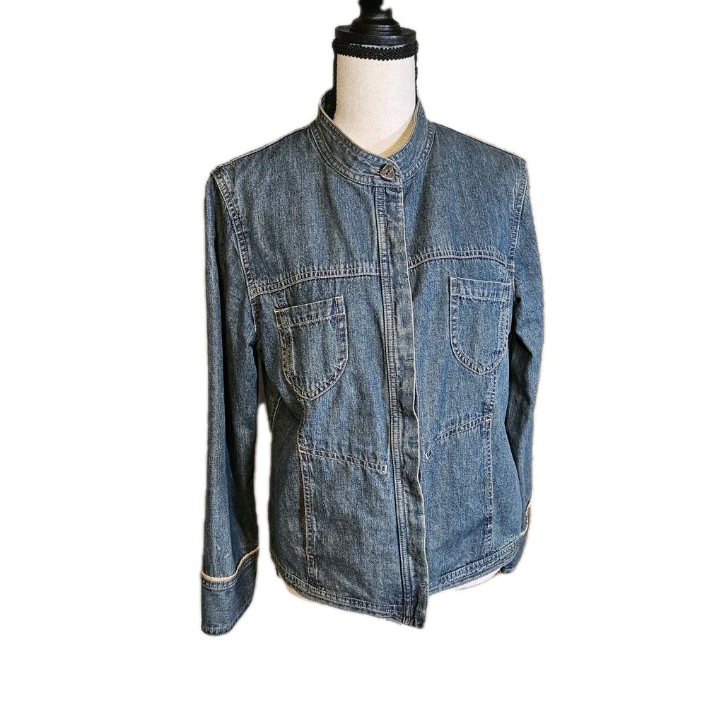 J.Jill Out Of The Blue Denim Jacket Stonewash Stand Collar Women SZ S 1-01033